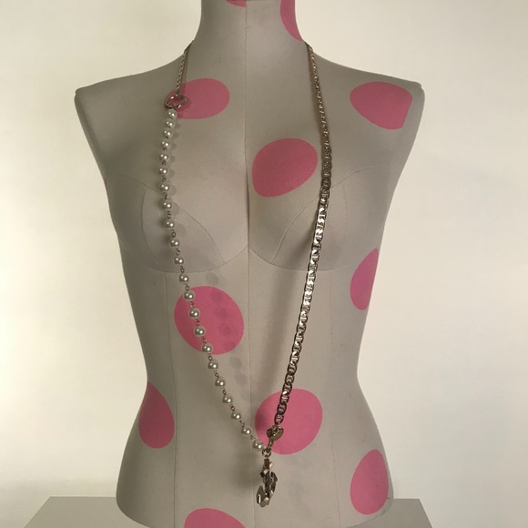 Anchors and Pearls Long Gold Necklace - Picture 3 of 7